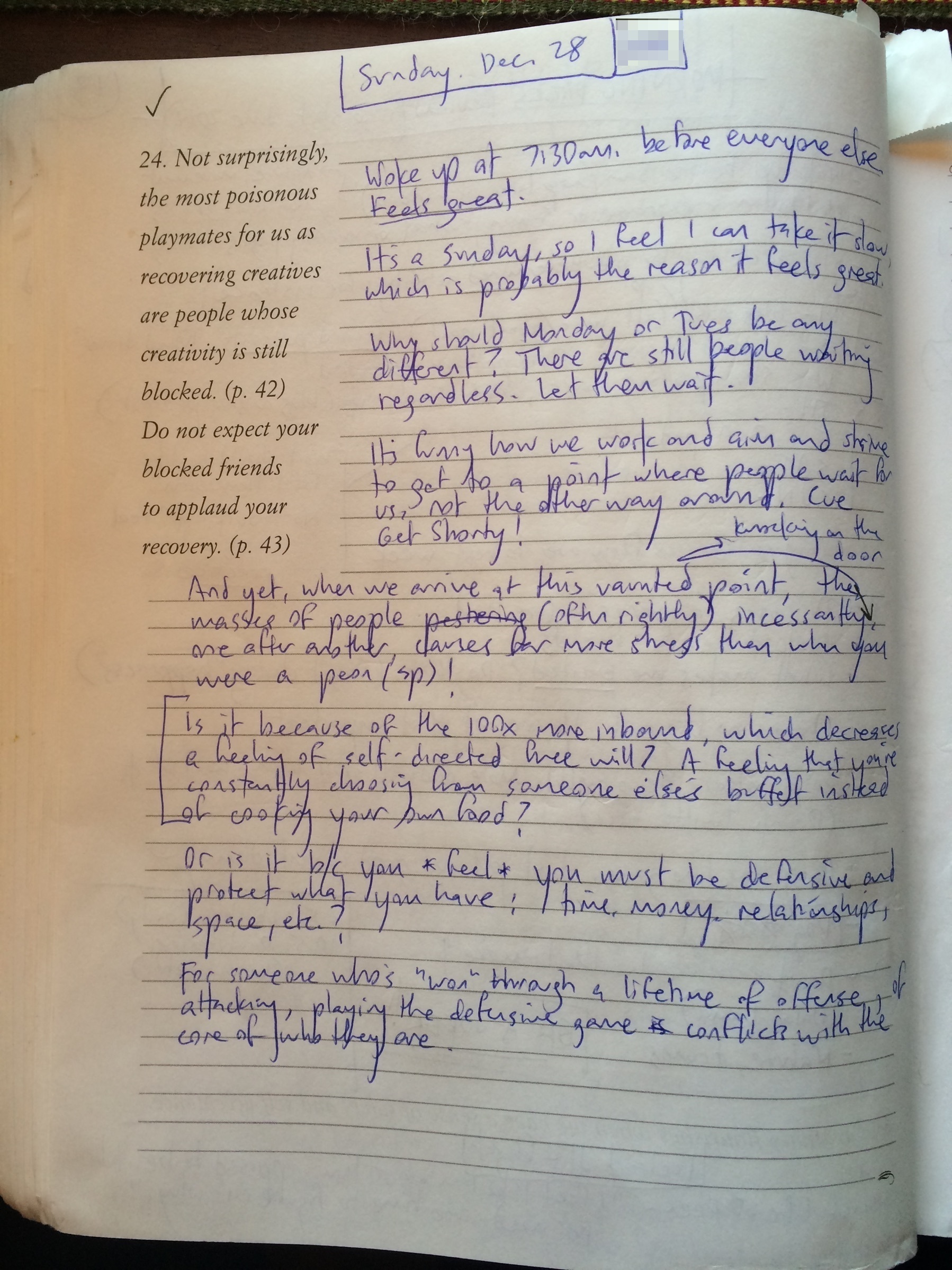 Foto real de una entrada del diario de páginas matutinas de Tim Ferriss, fechada 28 de diciembre, Nueva York